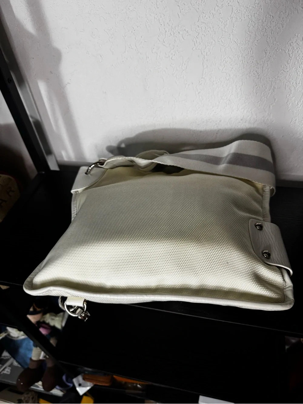 Bally Cream and White Canvas-Leather Crossbody Bag
